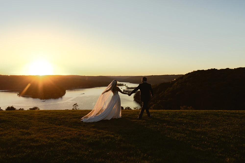 Bride and groom on the salt flats at Top of the Rock, Integrity Hills Missouri